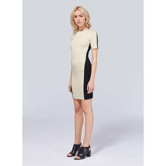 Aritzia Wilfred Mignonne Mini Dress Bodycon Short Sleeve Taupe Colorblock XS - Picture 8 of 12